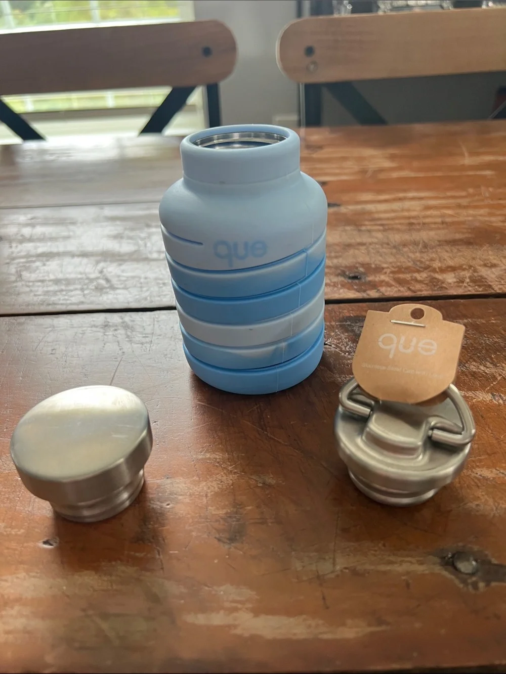 Que Blue Collapsible Bpa Free Dishwasher Safe 20 Oz. Water Bottle
